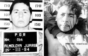 A la izquierda, Mario Aburto en Almoloya, el 23 de marzo de 1994. A la derecha, cuando fue detenido después de disparar al candidato del PRI. Foto tomadas de dictámenes periciales