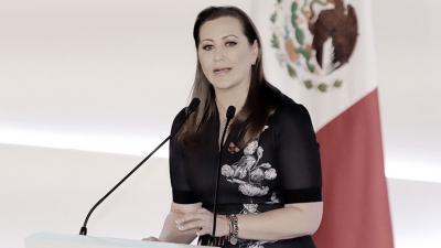 Martha Erika Alonso, gobernadora de Puebla, durante su ceremonia de juramento, el 14 de diciembre de 2018.