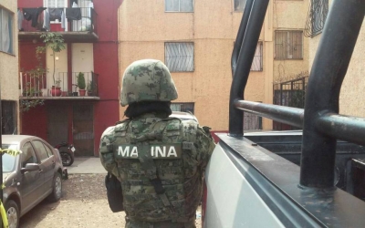 Un marino este mes de enero en un operativo en Ciudad de México.