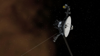 Ilustración conceptual que muestra la nave espacial Voyager 1 entrando en el espacio entre estrellas.