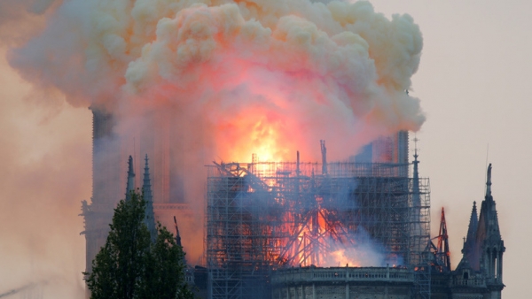 Se derrumba por completo el techo de la catedral de Notre Dame de París