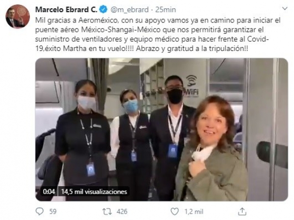 Imagen de la publicación hecha por el canciller Marcelo Ebrard en Twitter que retoma un video en donde aparece la subsecretaria Martha Delgado