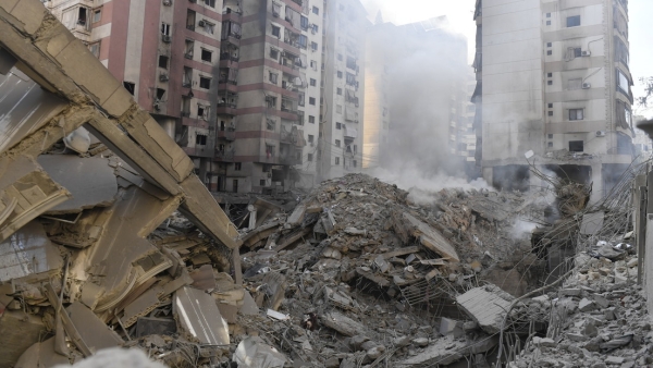 Un edificio residencial destruido tras ataques aéreos de Israel, Dahiyeh, Beirut, el Líbano, el 4 de octubre de 2024